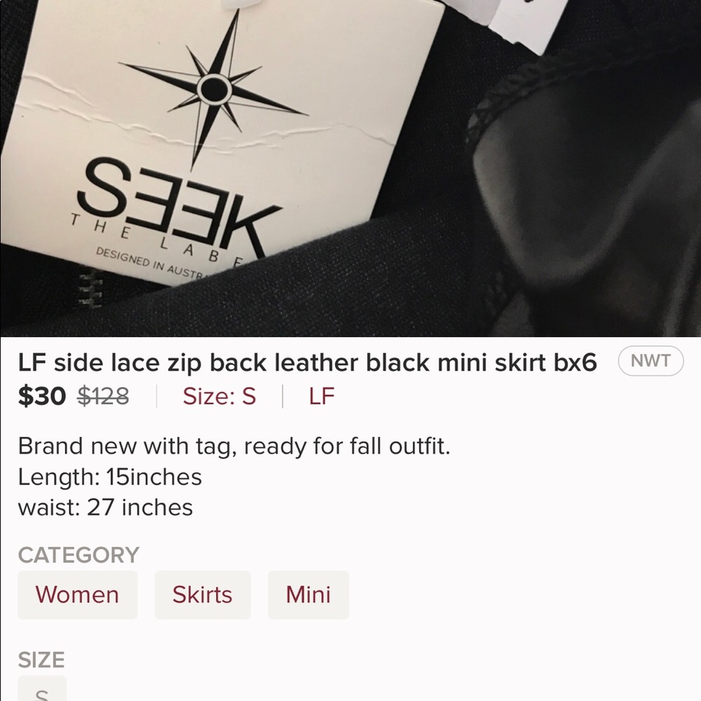 LF seek label side lace leather mini skirt - Picture 4 of 6